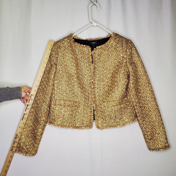 Express Metallic Crop Blazer Women Medium Gold Shimmer Textured Glam Party NYE - Picture 8 of 10